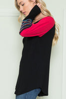 Solid Rainbow Sleeve Contrast Top
