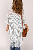 Openwork Open Front Cardigan with Fringes