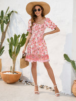 Printed Square Neck Short Sleeve Dress