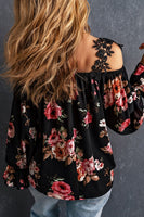 Floral Lace Cold-Shoulder Flounce Sleeve Blouse