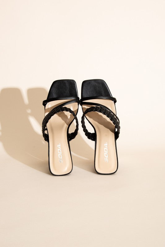 SODA CARMEN BRAIDED STRAP SANDAL HEELS