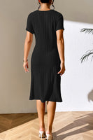 Ribbed Asymmetrical Neck Short Sleeve Dress