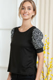 Solid Leopard Short Sleeve Top
