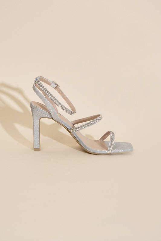 DEVIN SILVER RHINESTONE HEELS