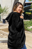 Double Take Full Size Hooded Teddy Bear Jacket with Thumbholes