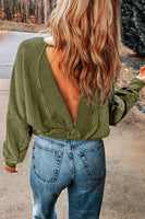 Double Take Round Neck Open Back Sweatshirt