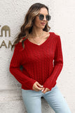 Cold Shoulder V-Neck Cable-Knit Pullover Sweater