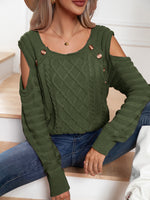 Decorative Button Cold-Shoulder Sweater