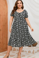 Plus Size Floral Short Sleeve Midi Dress