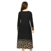 Gold Leopard Dipped Women's Long Sleeve Dance Dress