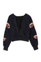 Sequin Football Patch Open Back Sweatshirt