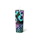 Multi Color Sunflowers & Leopard Print Skinny Steel Tumbler with Straw, 20oz