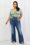 Capella Back To Simple Full Size Ribbed Front Scrunched Top in Green