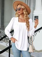 Ruched Square Neck Lantern Sleeve Blouse