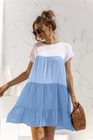 Color Block Round Neck Ruffle Hem Dress