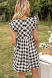 Plaid Butterfly Sleeve Deep V Dress