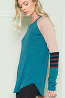 Solid Rainbow Sleeve Contrast Top