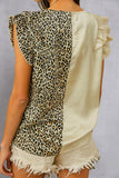 Ruffled Leopard V-Neck Cap Sleeve Blouse