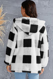 Double Take Full Size Plaid Long Sleeve Hooded Coat