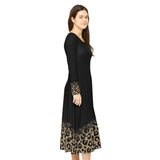 Gold Leopard Dipped Women's Long Sleeve Dance Dress