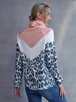 Leopard Color Block Drawstring Sweatshirt