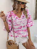 Tie-Dye V-Neck Peplum Top