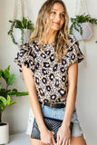 Animal Print Puff Sleeve Round Neck Blouse