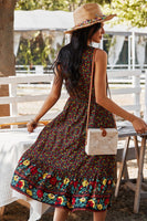 Floral Print Bohemian Style V-neck Sleeveless Midi Dress