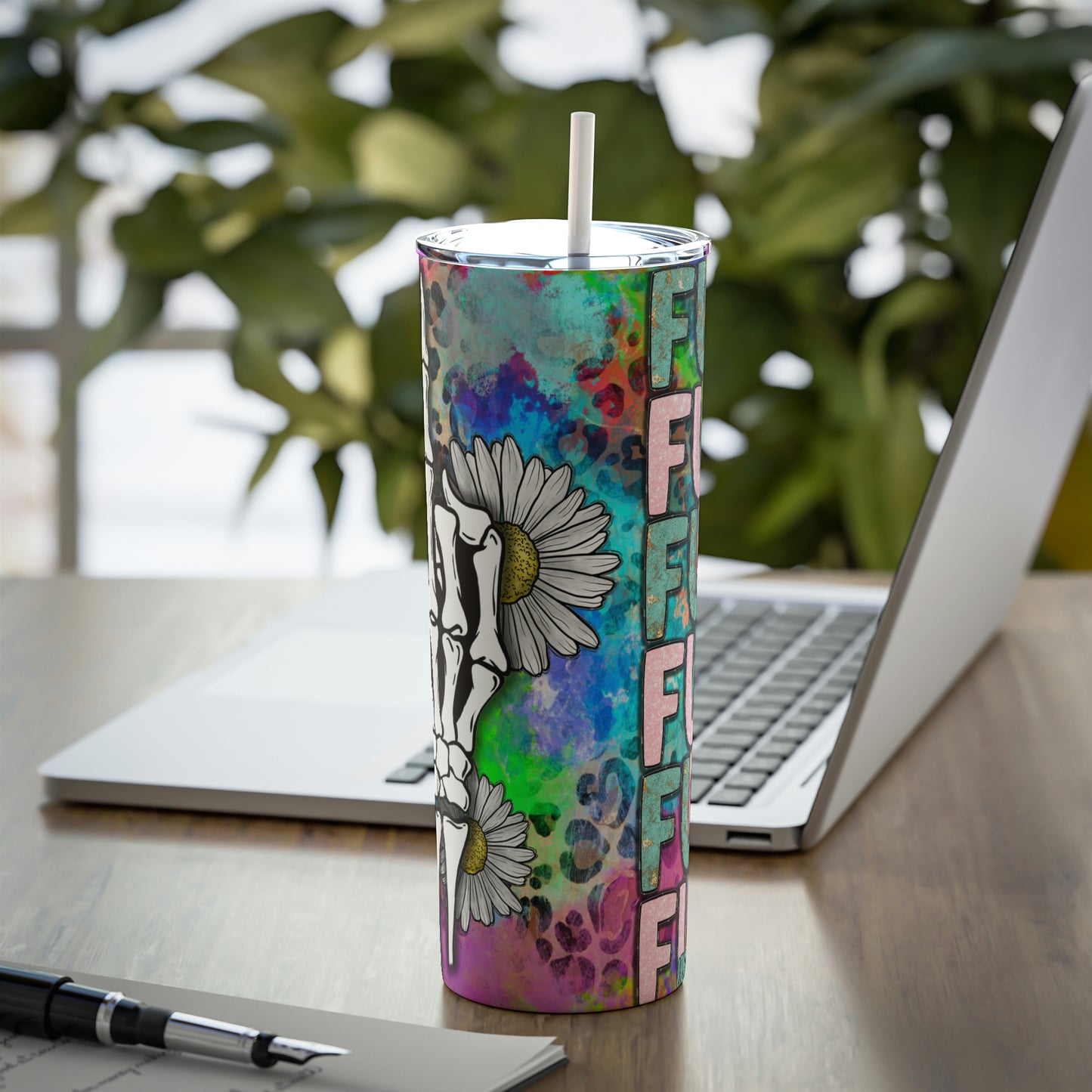F Everything Skinny Steel Tumbler with Straw, 20oz