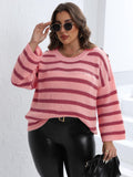 Plus Size Striped Dropped Shoulder Sweater