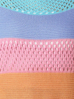 Color Block Openwork Round Neck Pullover Sweater
