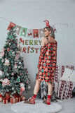 Christmas Asymmetrical Neck Long Sleeve Dress