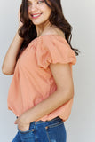 HEYSON Light The Way Off The Shoulder Puff Sleeve Blouse in Peach
