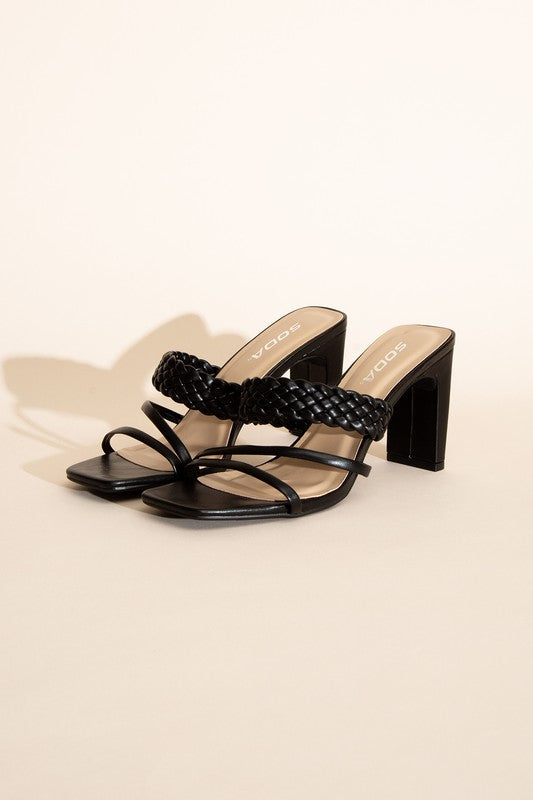 SODA CARMEN BRAIDED STRAP SANDAL HEELS