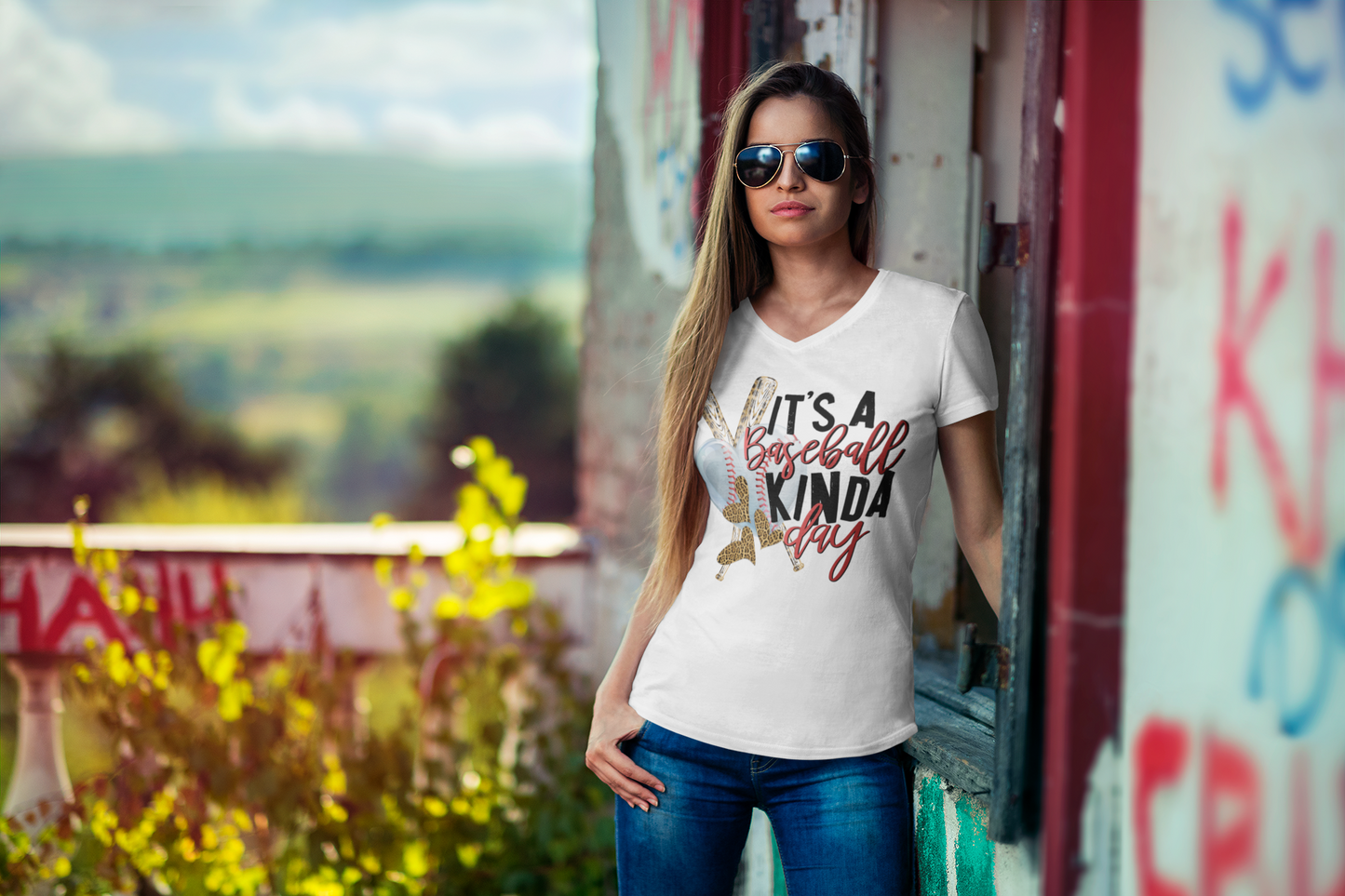 Its a Baseball Kinda Day-Unisex Jersey Short Sleeve V-Neck Tee